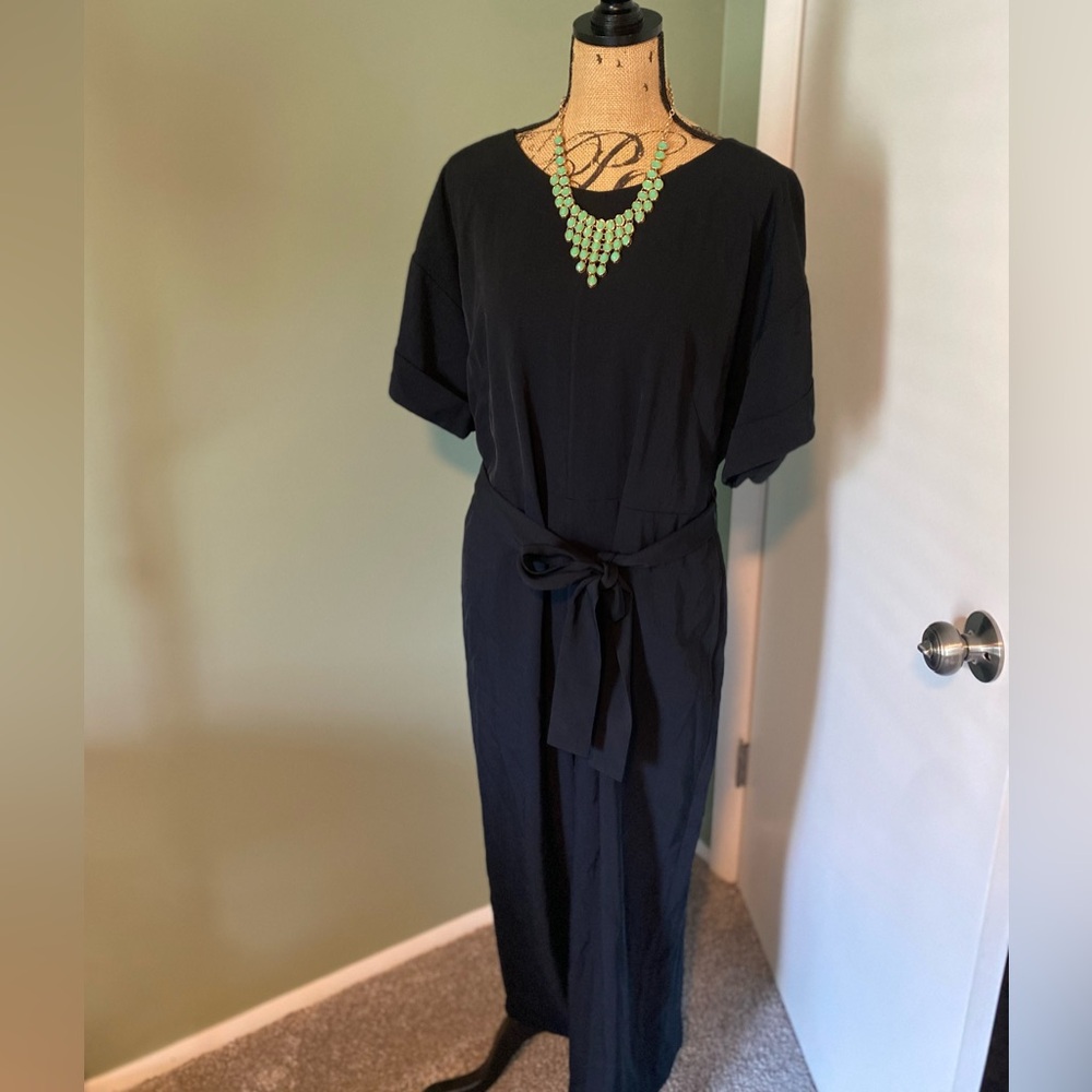 Everlane Black Short-Sleeve Jumpsuit with Waist Tie
